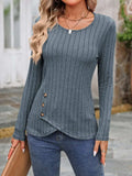 Decorative Button Round Neck Long Sleeve T-Shirt - Trendsi - Flyclothing LLC