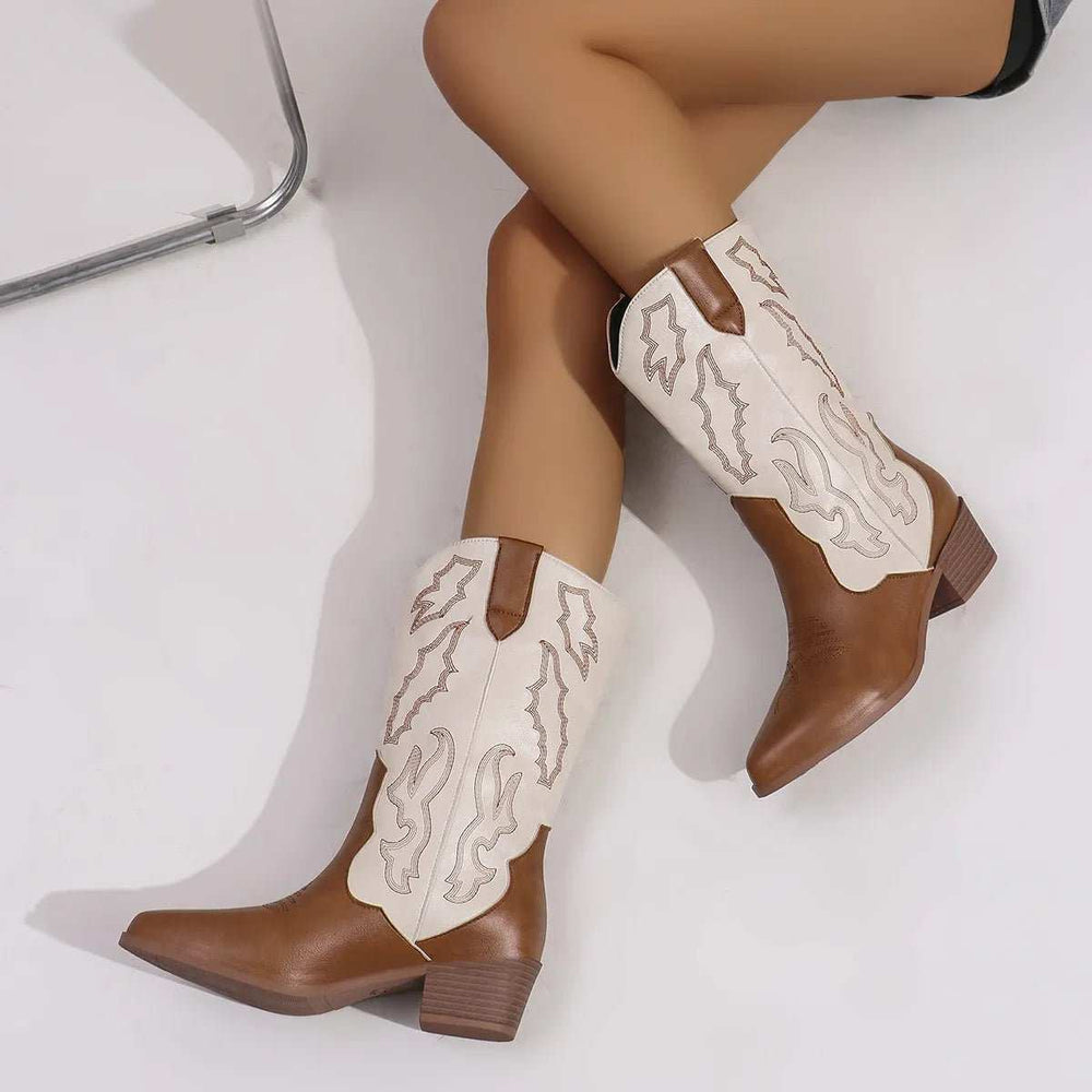 Point Toe Block Heels Boots - Trendsi - Flyclothing LLC