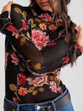 Floral Mock Neck Long Sleeve Top - Trendsi - Flyclothing LLC