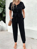 V-Neck Short Sleeve Jumpsuit - Trendsi - Flyclothing LLC