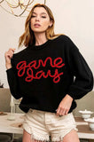 BiBi Game Day Metallic Letter Sweater - Trendsi - Flyclothing LLC