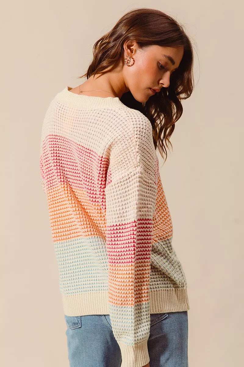 SO ME Multi Color Block Long Sleeve Sweater - Trendsi - Flyclothing LLC