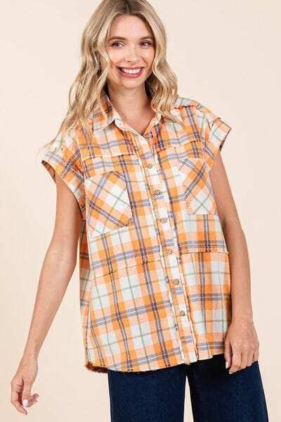 Mittoshop Mineral Wash Plaid Button Down Shirt - Trendsi - Flyclothing LLC