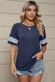 Striped Round Neck Short Sleeve T-Shirt - Trendsi - Flyclothing LLC