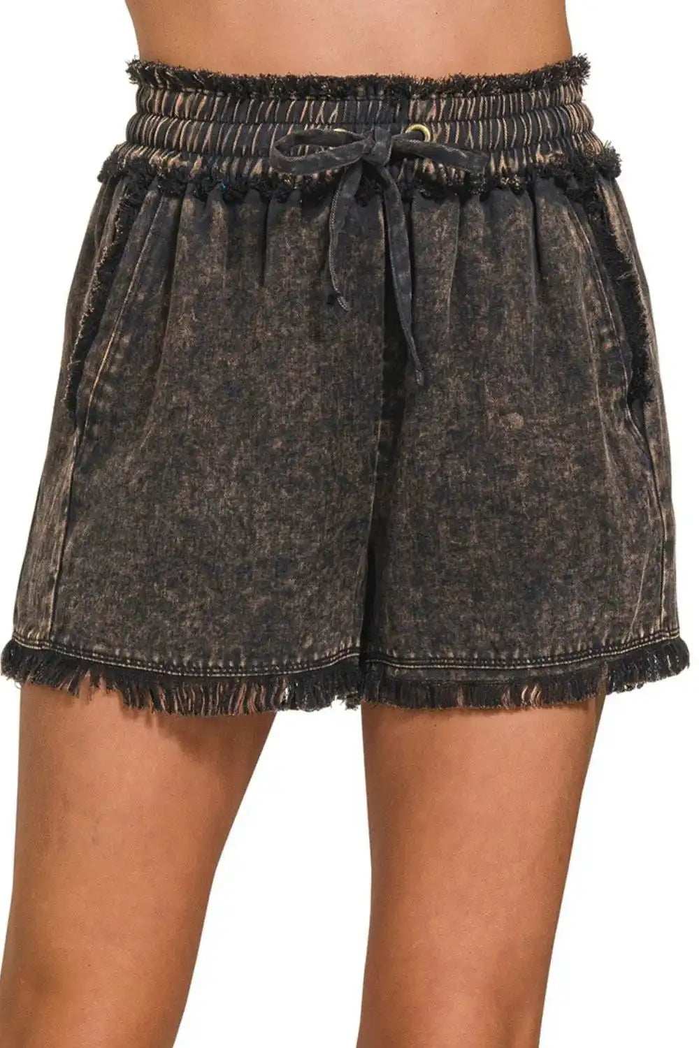 Zenana Mineral Frayed Hem Washed Shorts - Trendsi - Flyclothing LLC