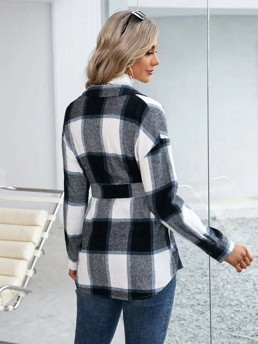Plaid Button Up Long Sleeve Shacket - Trendsi - Flyclothing LLC