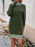Striped Mock Neck Long Sleeve Sweater Dress - Trendsi - Flyclothing LLC