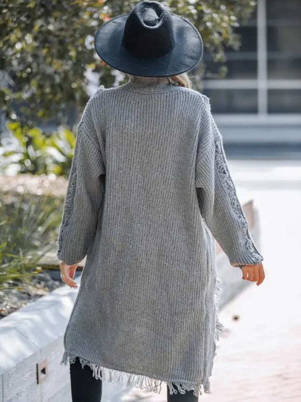 Fringe Open Front Long Sleeve Cardigan - Trendsi - Flyclothing LLC