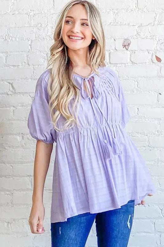And The Why Textured Pintuck Blouse Top with Tassels - Trendsi - Flyclothing LLC