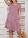 Round Neck Short Sleeve Mini Tee Dress - Trendsi - Flyclothing LLC