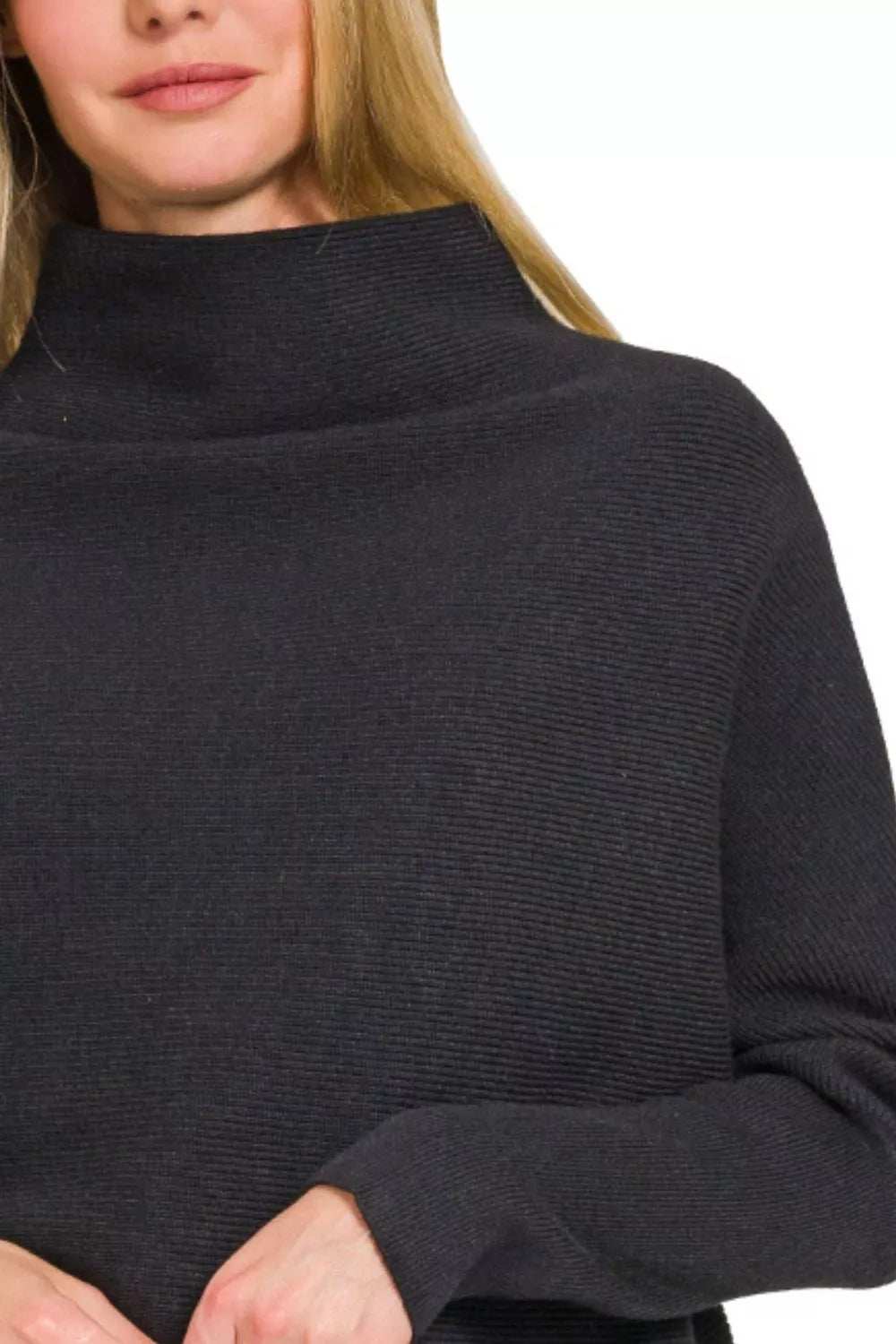 Zenana Viscose Dolman Sleeve Mock Neck Sweater - Trendsi - Flyclothing LLC