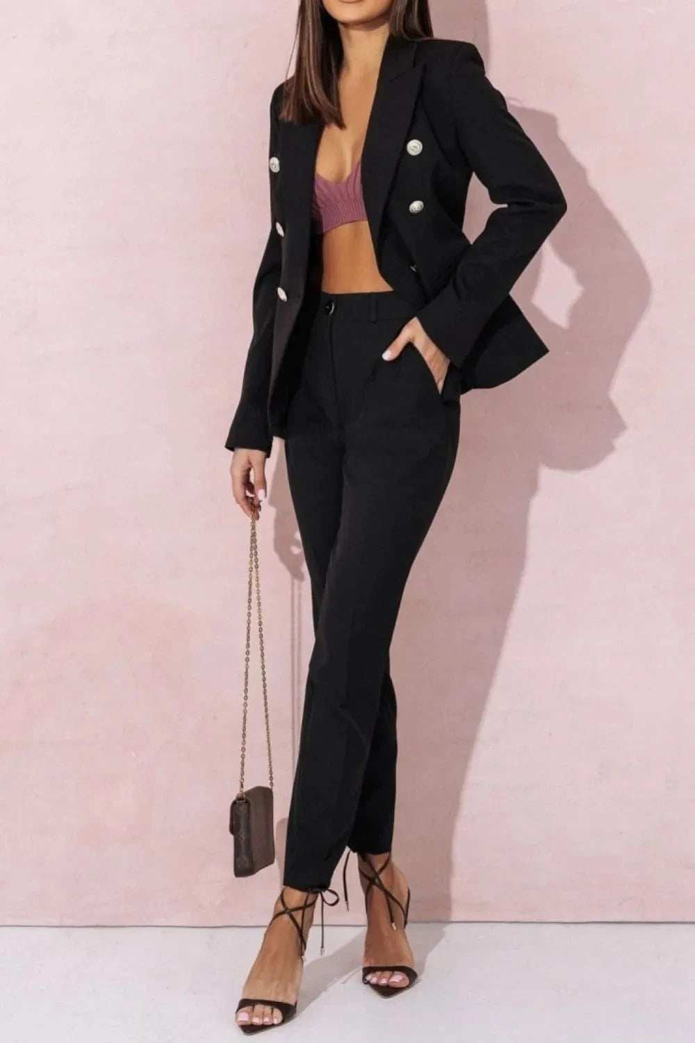 Full Size Lapel Collar Long Sleeve Blazer and Pants Set Plus Size - Trendsi - Flyclothing LLC