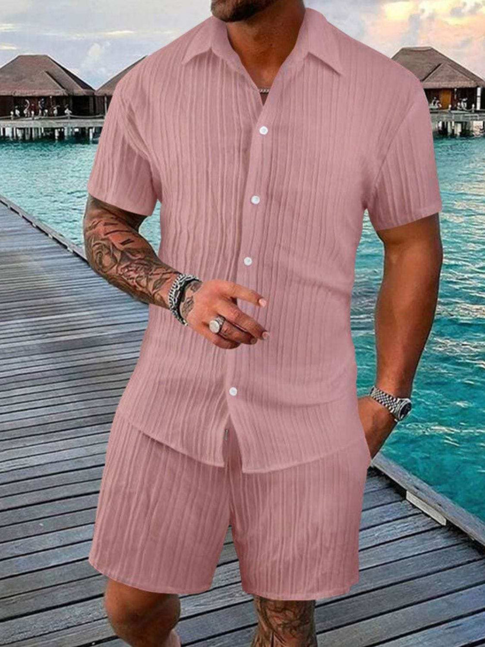 Men's Full Size Button Down Short Sleeve Shirt and Shorts Set Plus Size - Trendsi - Flyclothing LLC