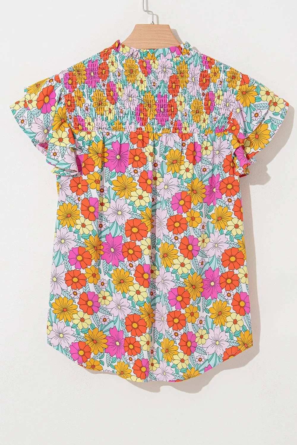 Floral Print Shirred Tiered Ruffled Sleeve Blouse - Trendsi - Flyclothing LLC