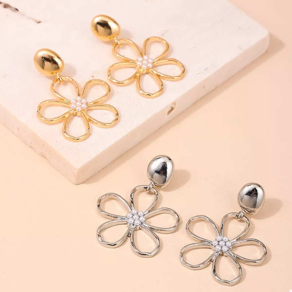 Alloy Flower Drop Earrings - Trendsi - Flyclothing LLC