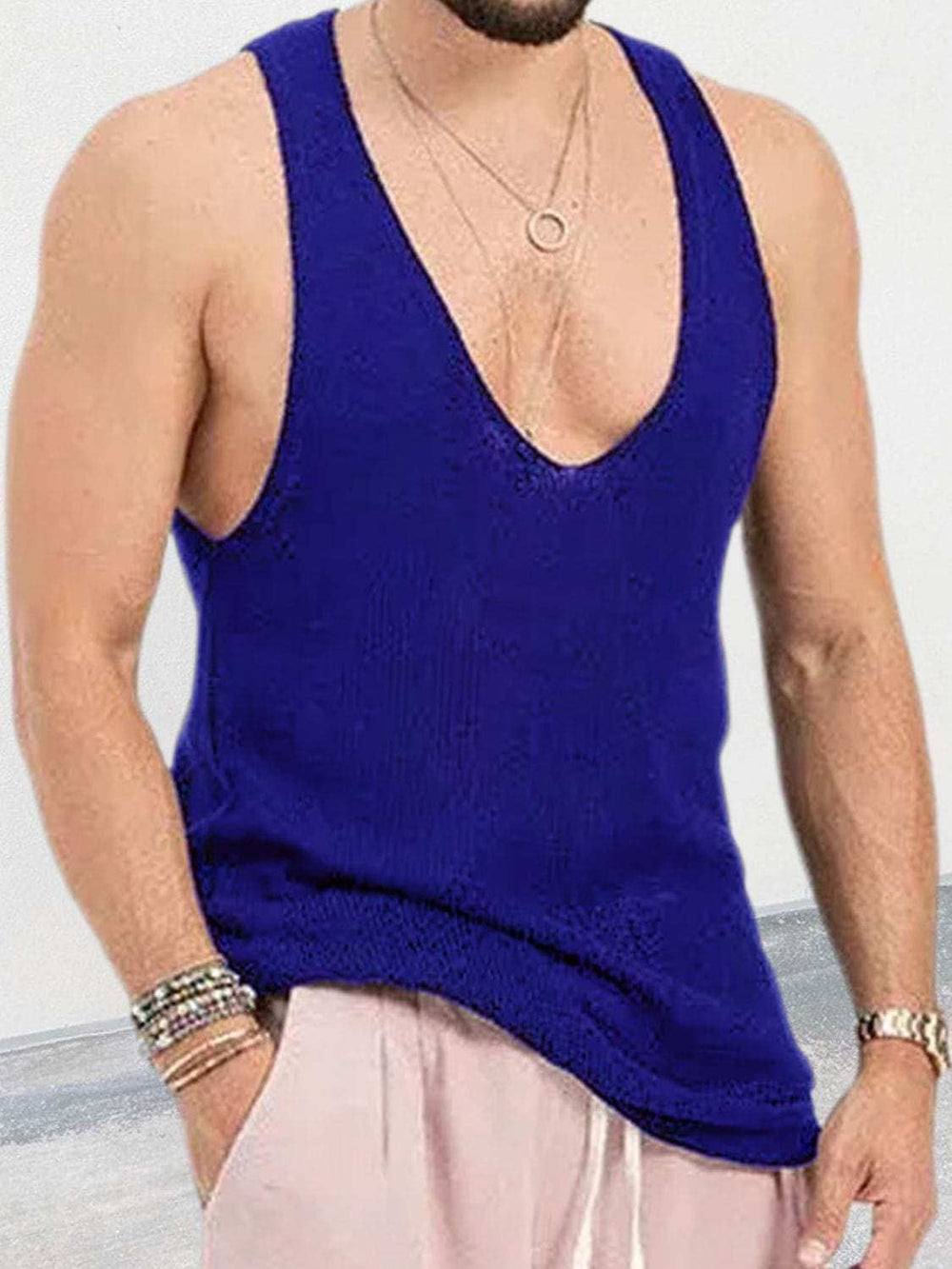 Men's Plus Size V-Neck Wide Strap Tank - Trendsi - Flyclothing LLC