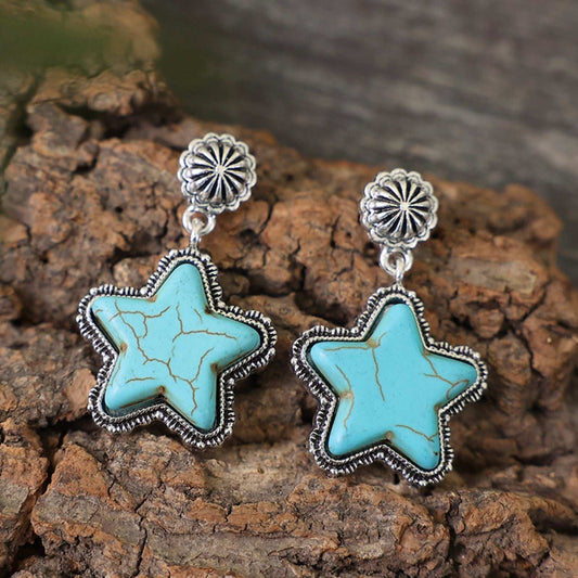 Artificial Turquoise Alloy Star Earrings - Trendsi - Flyclothing LLC