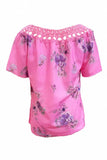 Full Size Printed Tie Neck Short Sleeve Blouse - Trendsi - Flyclothing LLC