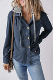 Drawstring Button Up Long Sleeve Hooded Jacket - Trendsi - Flyclothing LLC