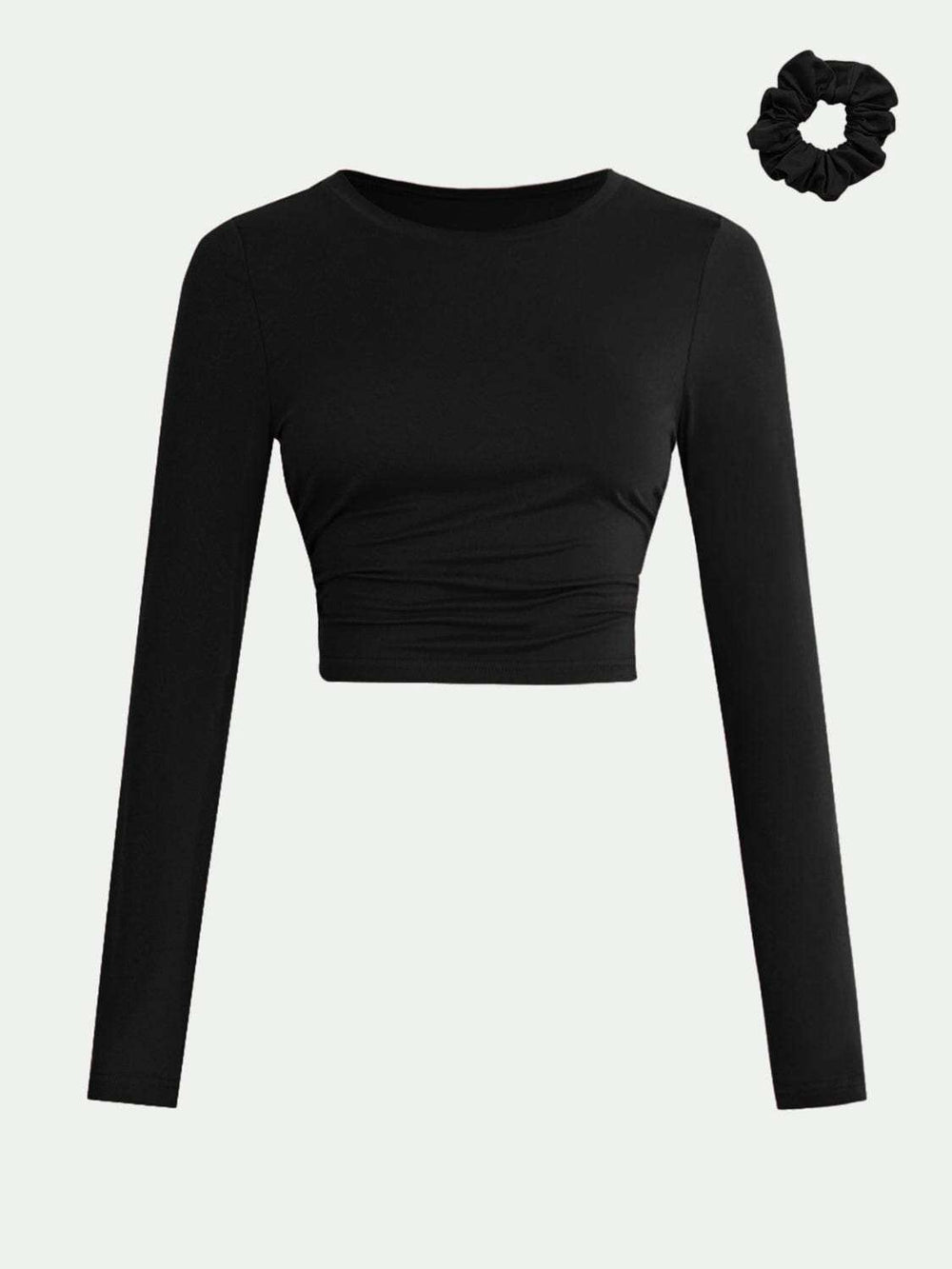Round Neck Long Sleeve Cropped T-Shirt - Trendsi - Flyclothing LLC