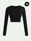 Round Neck Long Sleeve Cropped T-Shirt - Trendsi - Flyclothing LLC