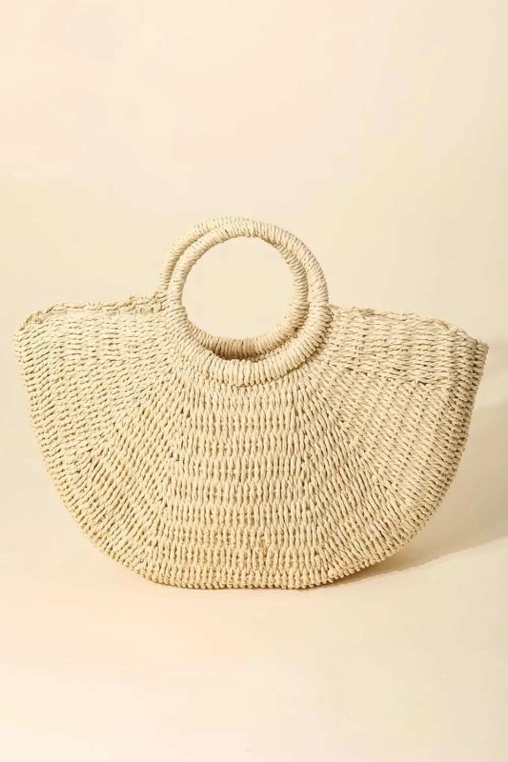 Fame Half Moon Straw Tote Bag - Trendsi - Flyclothing LLC
