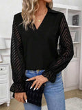 V-Neck Flounce Sleeve Blouse - Trendsi - Flyclothing LLC