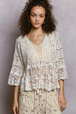 POL Floral Lace Short Sleeve Crochet Cardigan with Tassel Tie - Trendsi - Flyclothing LLC