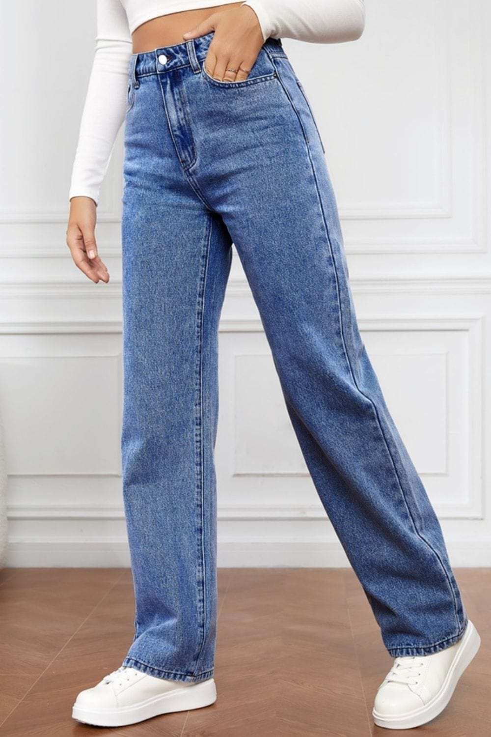 High Waist Straight Jeans - Trendsi - Flyclothing LLC