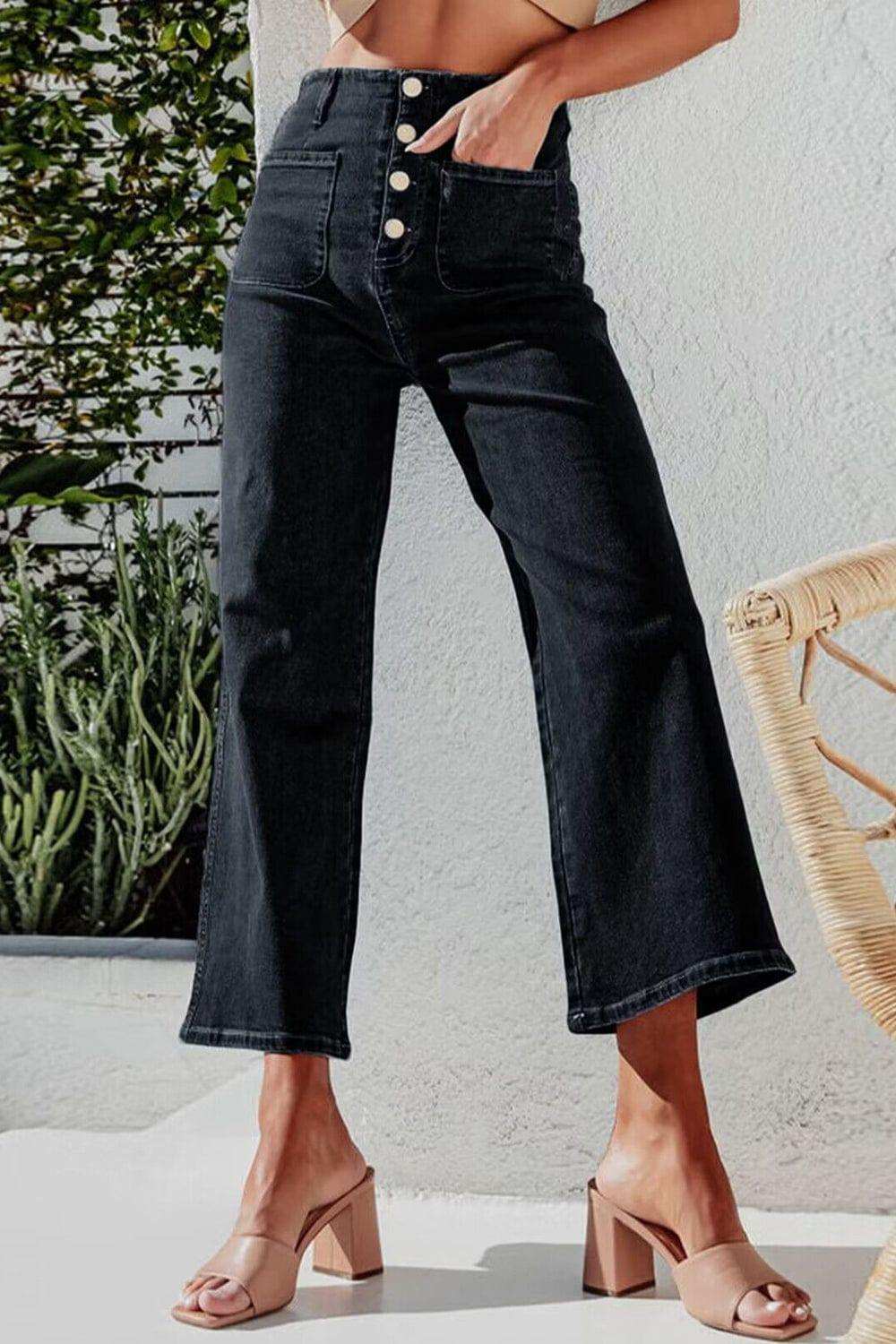 Button Fly Cropped Wide Leg Jeans - Trendsi - Flyclothing LLC