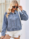 Studded Long Sleeve Denim Jacket - Trendsi - Flyclothing LLC