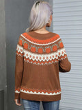 Angel Wings Geometric Round Neck Long Sleeve Sweater - Trendsi - Flyclothing LLC