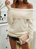 Off-Shoulder Long Sleeve Sweater - Trendsi - Flyclothing LLC