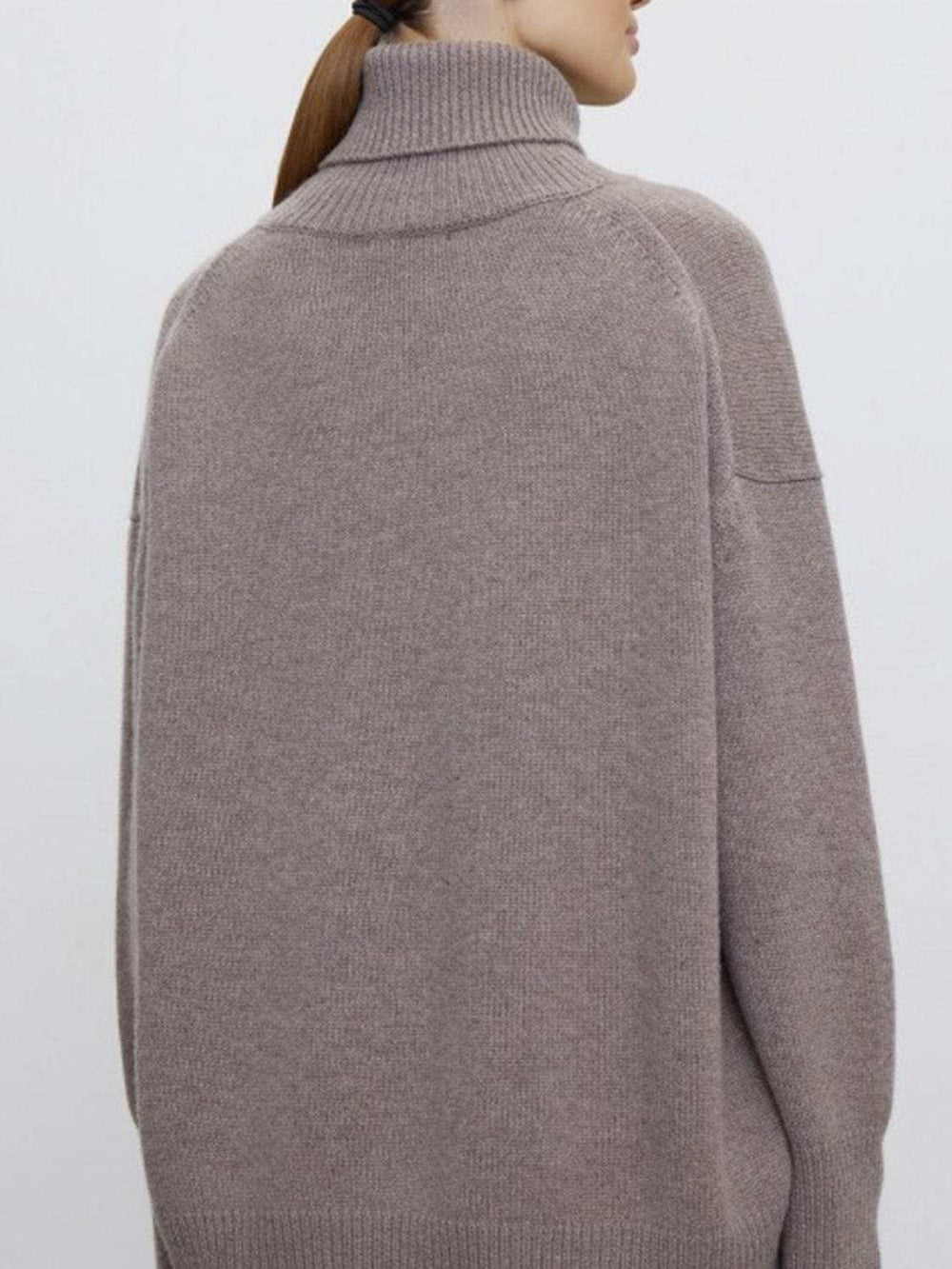Ribbed Detail Turtleneck Dropped Shoulder Sweater - Trendsi - Flyclothing LLC