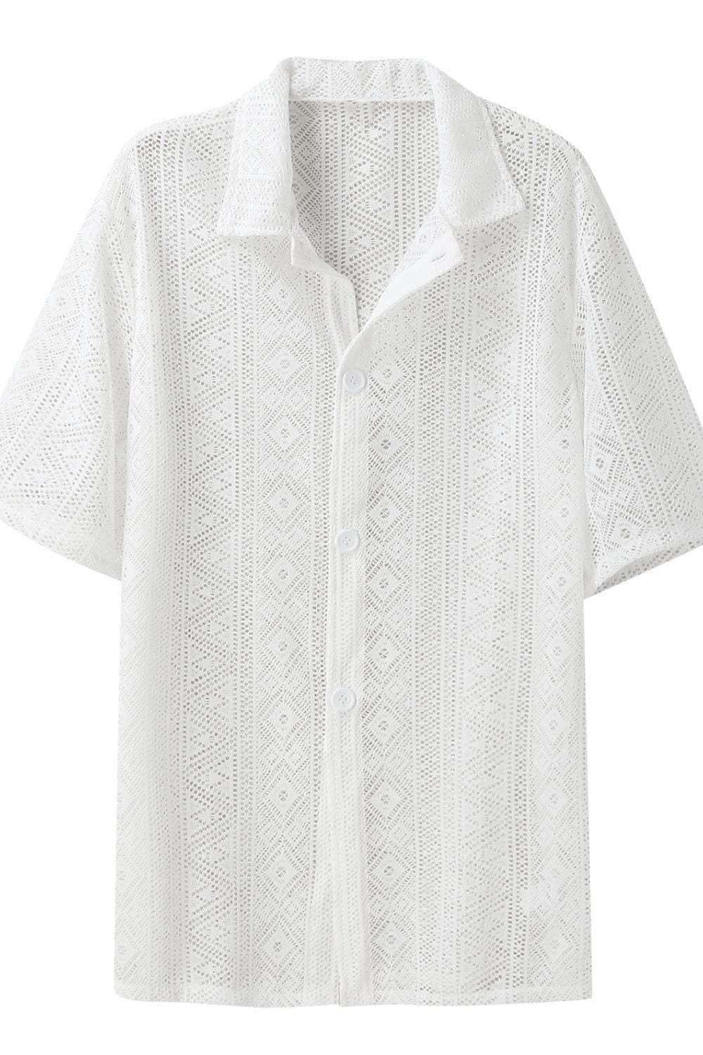 Men's Full Size Lace Half Sleeve Button Down Shirt Plus Size - Trendsi - Flyclothing LLC