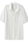 Men's Full Size Lace Half Sleeve Button Down Shirt Plus Size - Trendsi - Flyclothing LLC