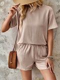 Textured Round Neck Short Sleeve Top and Shorts Set - Trendsi - Flyclothing LLC