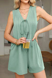 Tie V Neck Pintuck Sleeveless Loose Romper - Trendsi - Flyclothing LLC