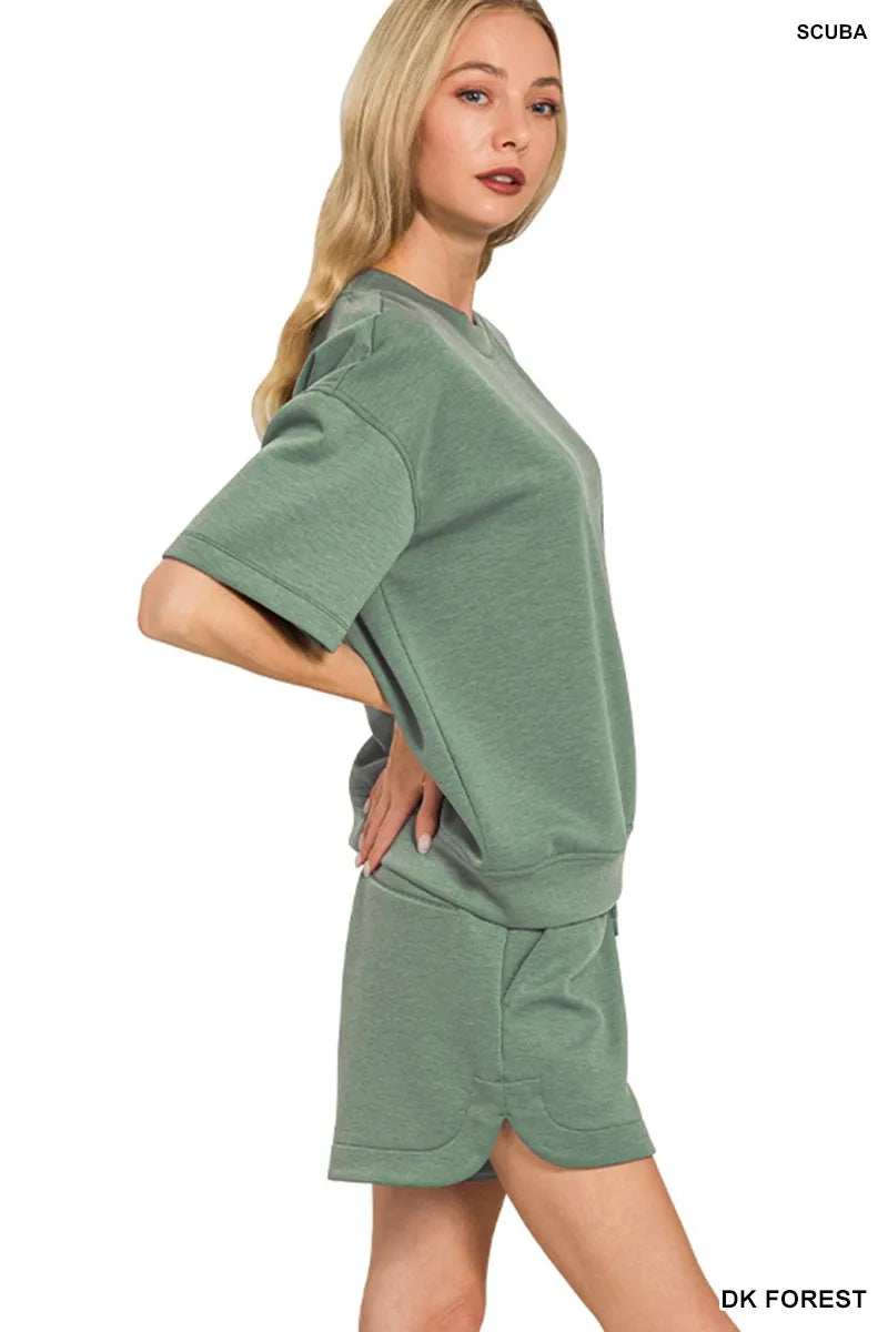 Zenana Scuba Short Sleeve Top & Shorts Set - Trendsi - Flyclothing LLC