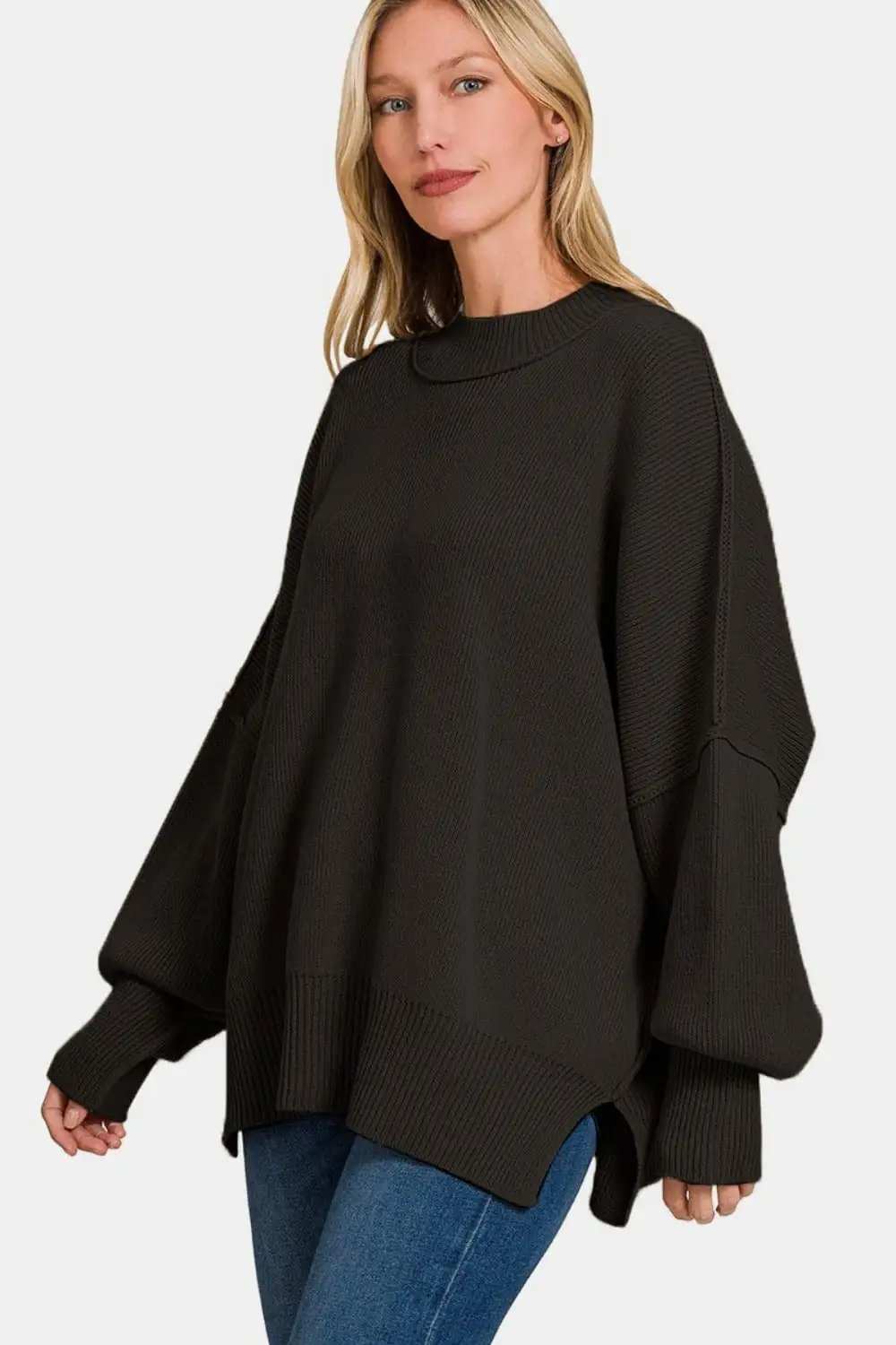 Zenana Side Sit Oversize Sweater - Trendsi - Flyclothing LLC