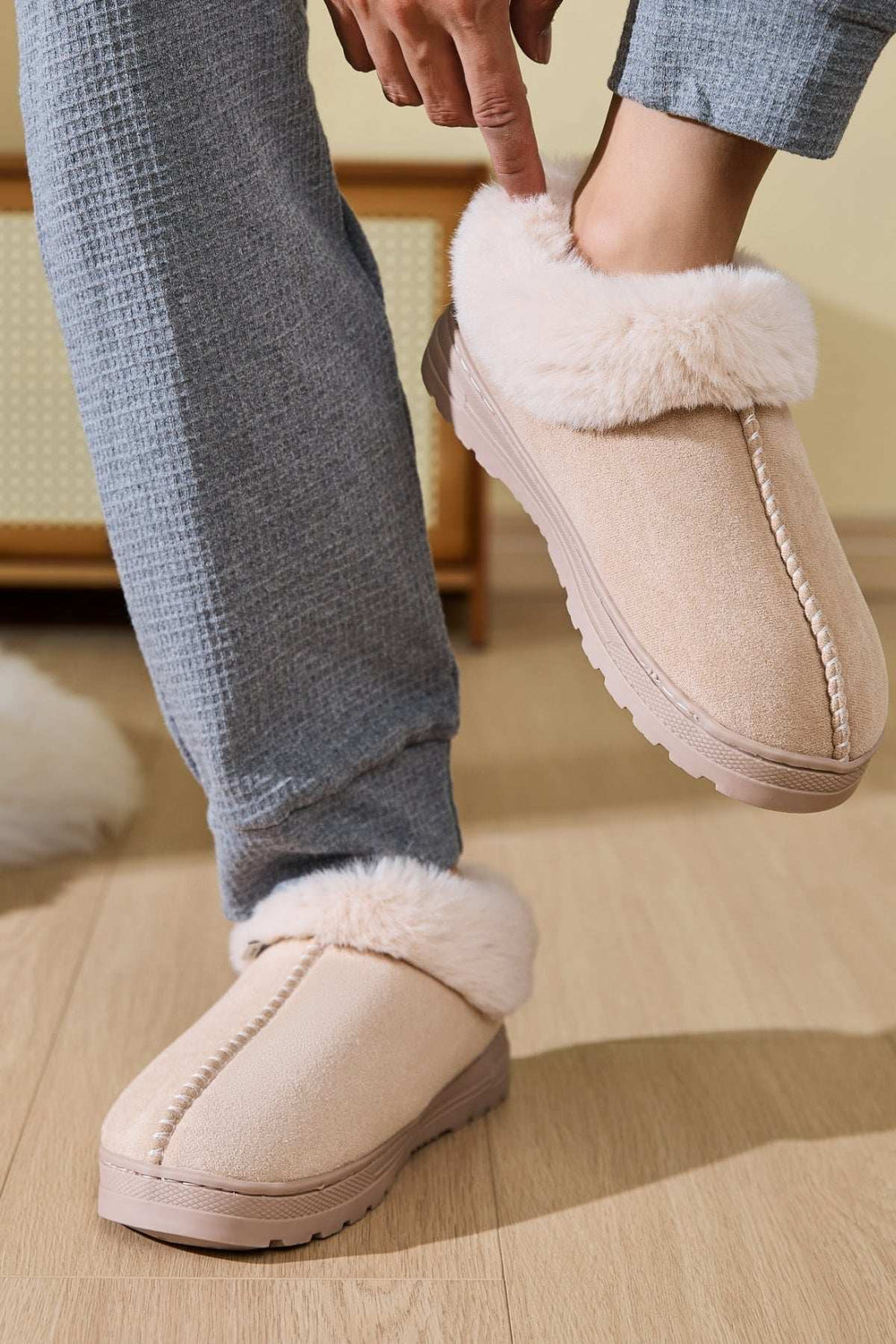 Faux Fur Round Toe Platform Slippers - Trendsi - Flyclothing LLC