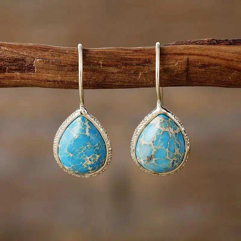 Copper Natural Stone Teardrop Shape Earrings - Trendsi - Flyclothing LLC