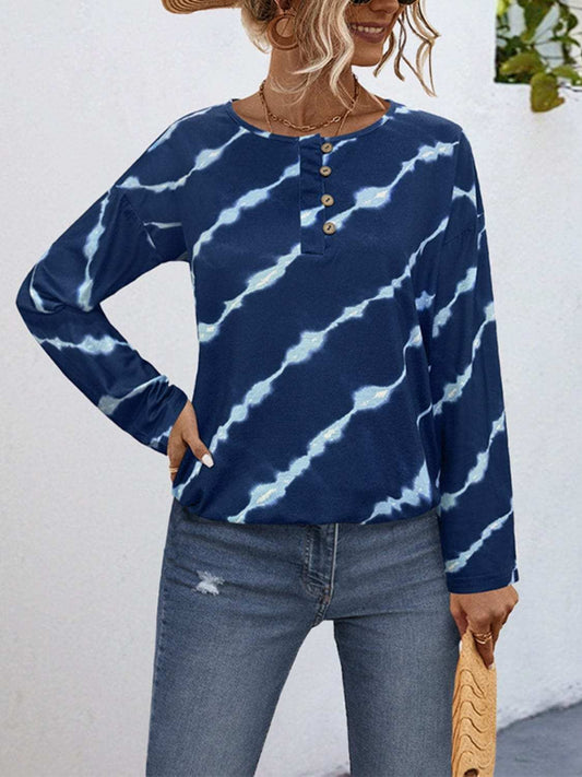 Striped Round Neck Long Sleeve T-Shirt - Trendsi - Flyclothing LLC