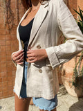 Lapel Collar Long Sleeve Blazer - Trendsi - Flyclothing LLC