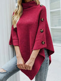 Button-Decor Turtleneck Poncho Pullover - Trendsi - Flyclothing LLC