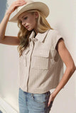 Double Take Snap Down Texture Crop Vest - Trendsi - Flyclothing LLC