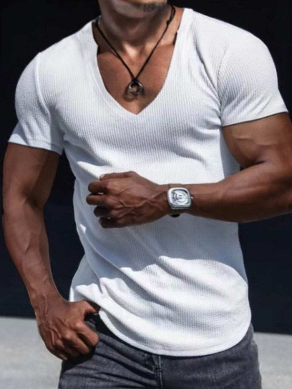 Men's Full Size Notched Short Sleeve T-Shirt Plus Size - Trendsi - Flyclothing LLC