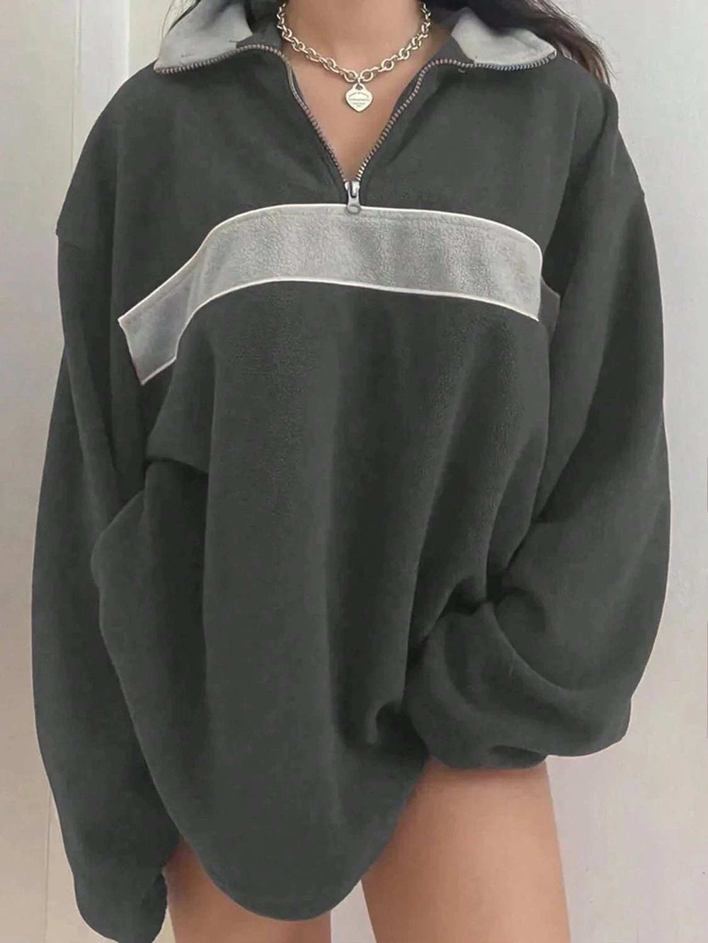 Contrast Dropped Shoulder Long Sleeve Sweatshirt - Trendsi - Flyclothing LLC