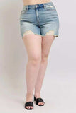 Judy Blue Full Size High Rise Washed Fly Stitch Detail and Destroy Denim Shorts Plus Size - Trendsi - Flyclothing LLC