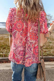 Floral Print Ruffled Puff Short Sleeve Blouse - Trendsi - Flyclothing LLC